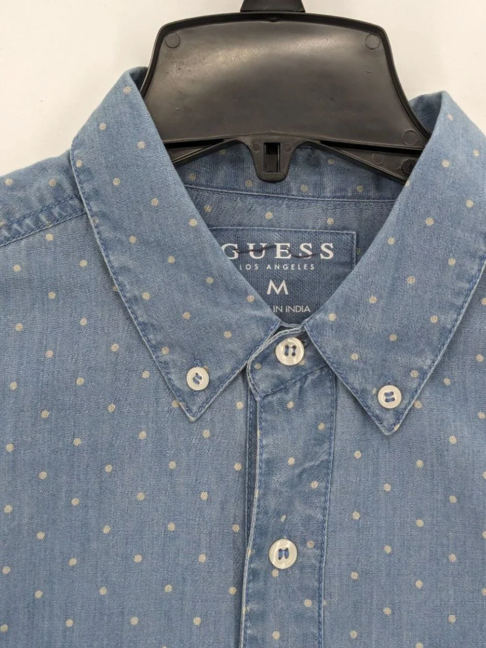 Guess Los Angeles Chambray Polka Dot Shirt Button Up Short Sleeve Coastal Medium